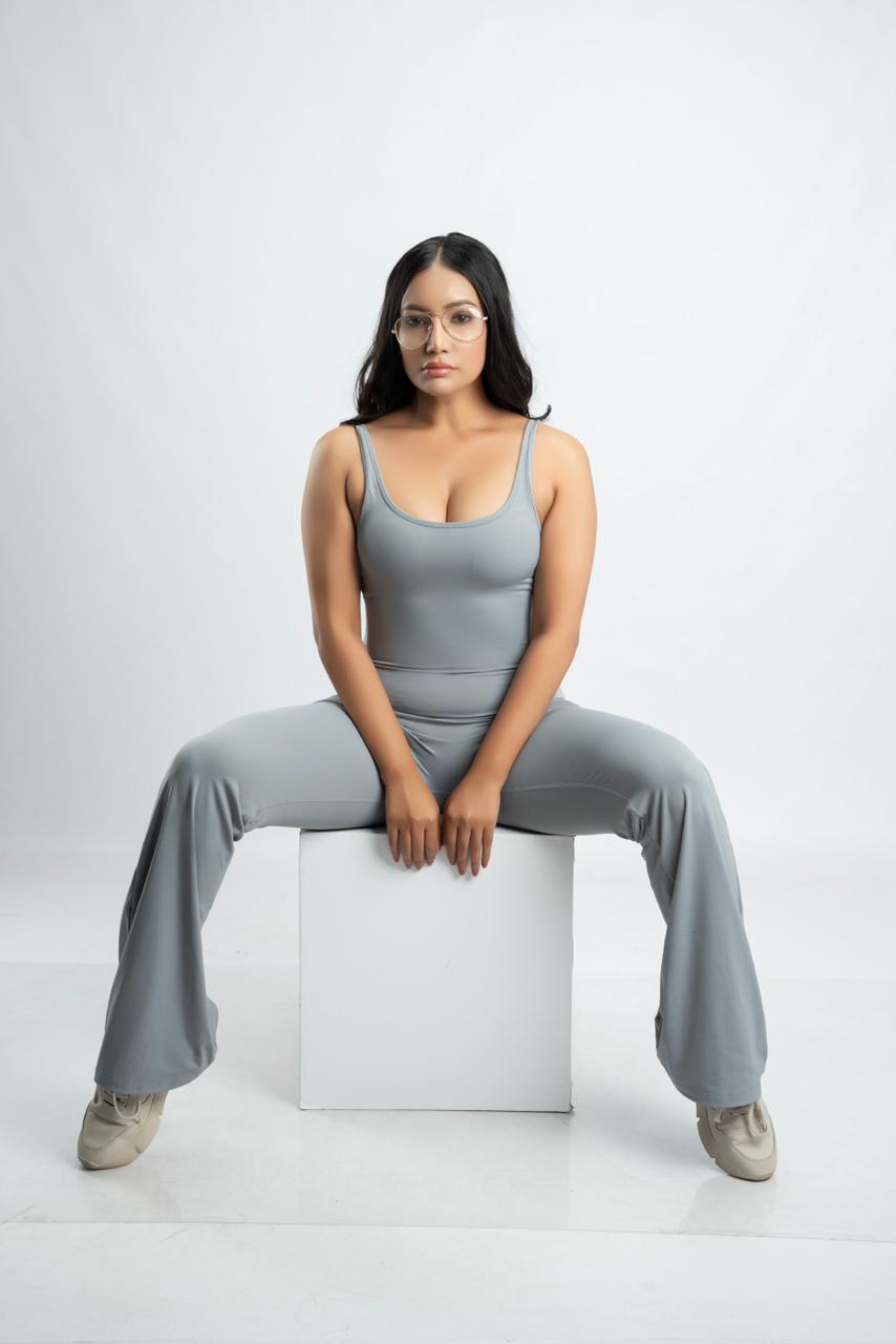 Monzara Sculpted Open Back Flared Bodysuit