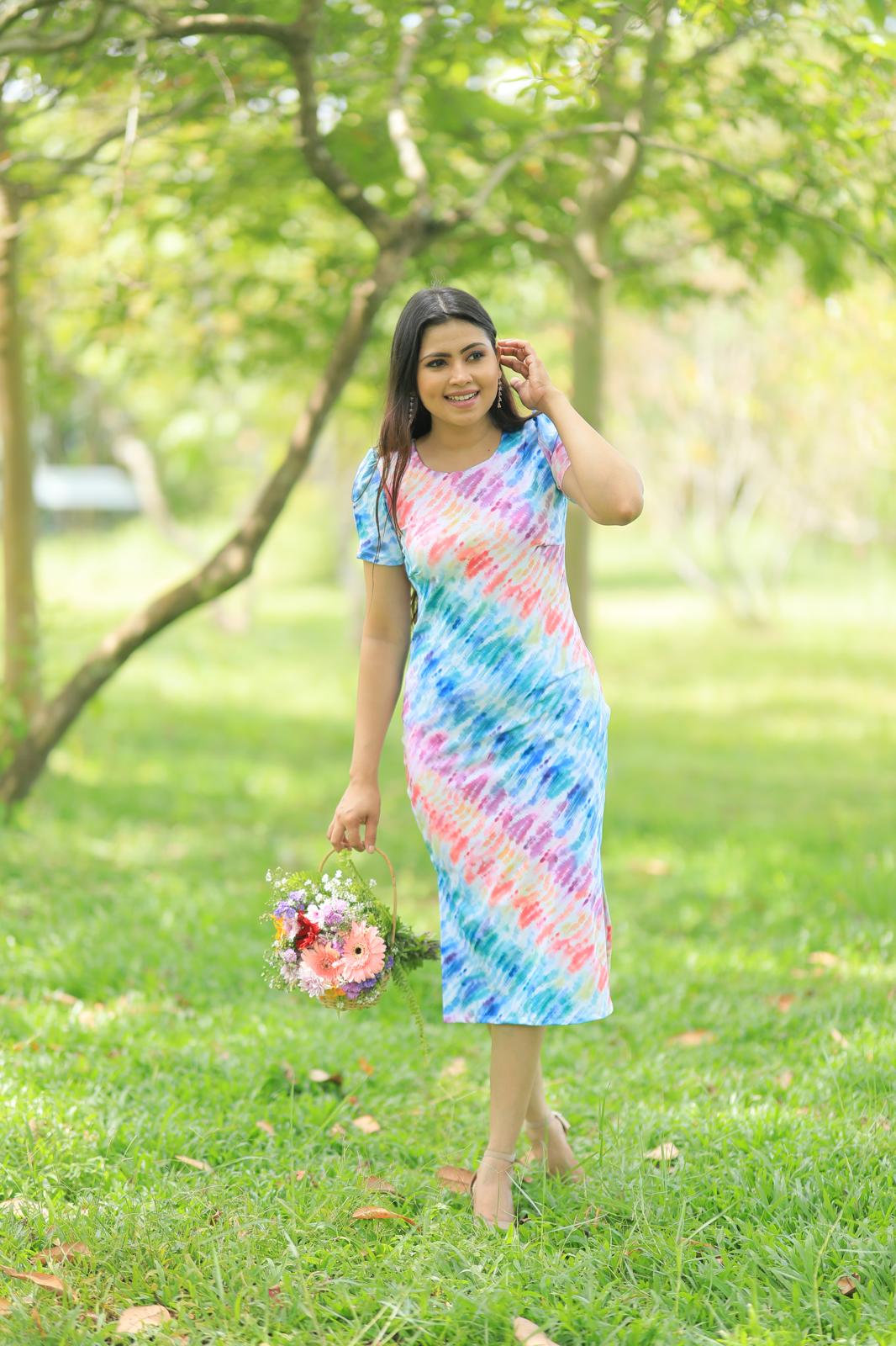 multicolour bodycon dress