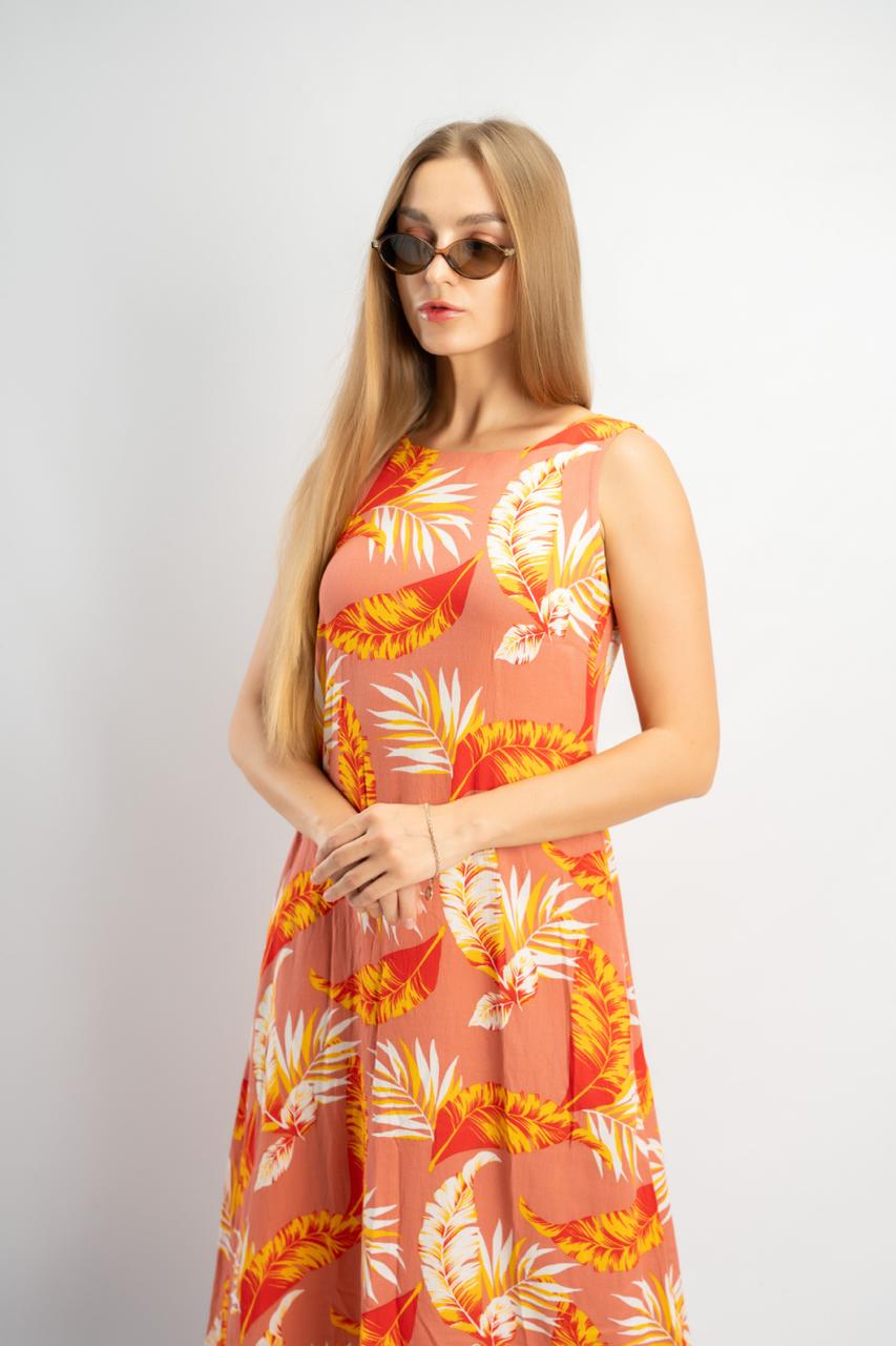 Leaf Print Sleeveless Dress