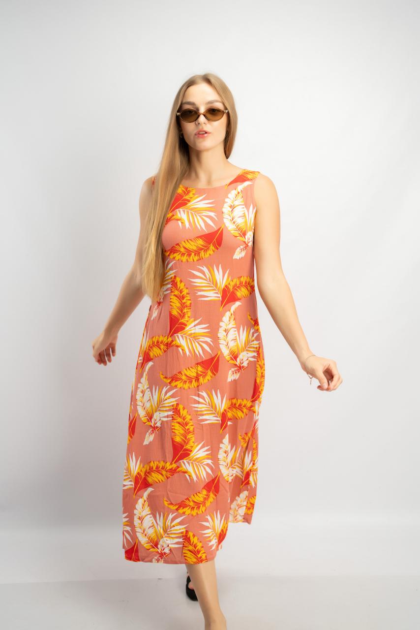 Leaf Print Sleeveless Dress