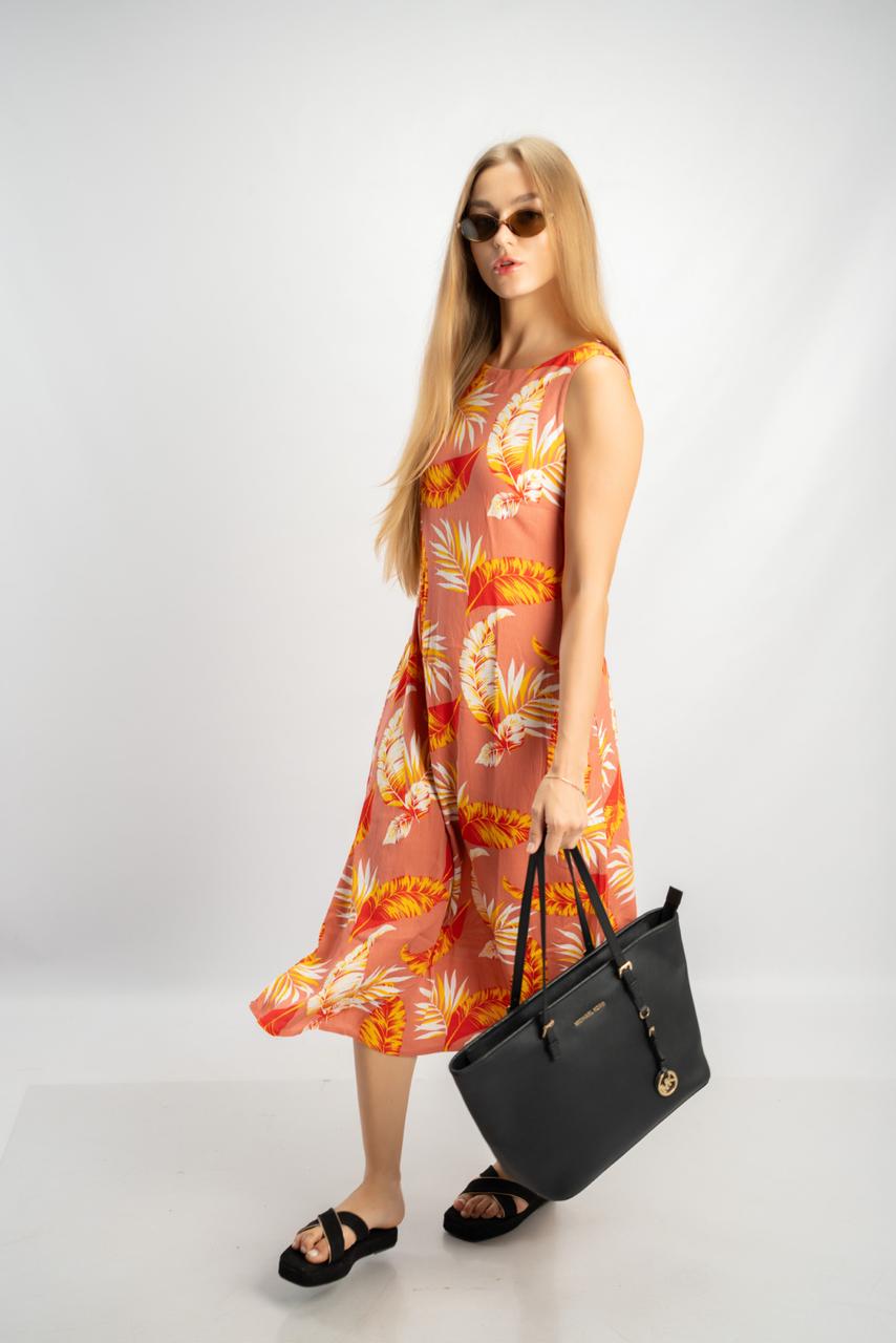 Leaf Print Sleeveless Dress